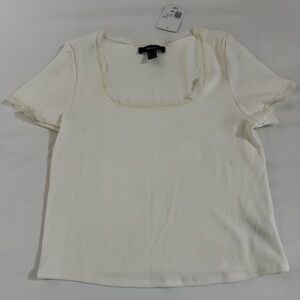 Forever 21 Ivory Lace Accent Blouse